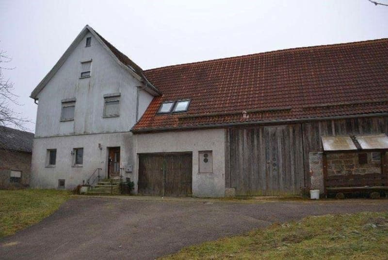 Abbruchreife Gebäude, Waldfläche und unbebautes Grundstück